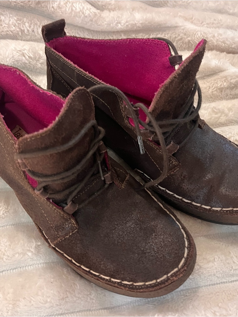 Jambu Brown Suede Lace-Up Ankle Boots with Pink Lining
